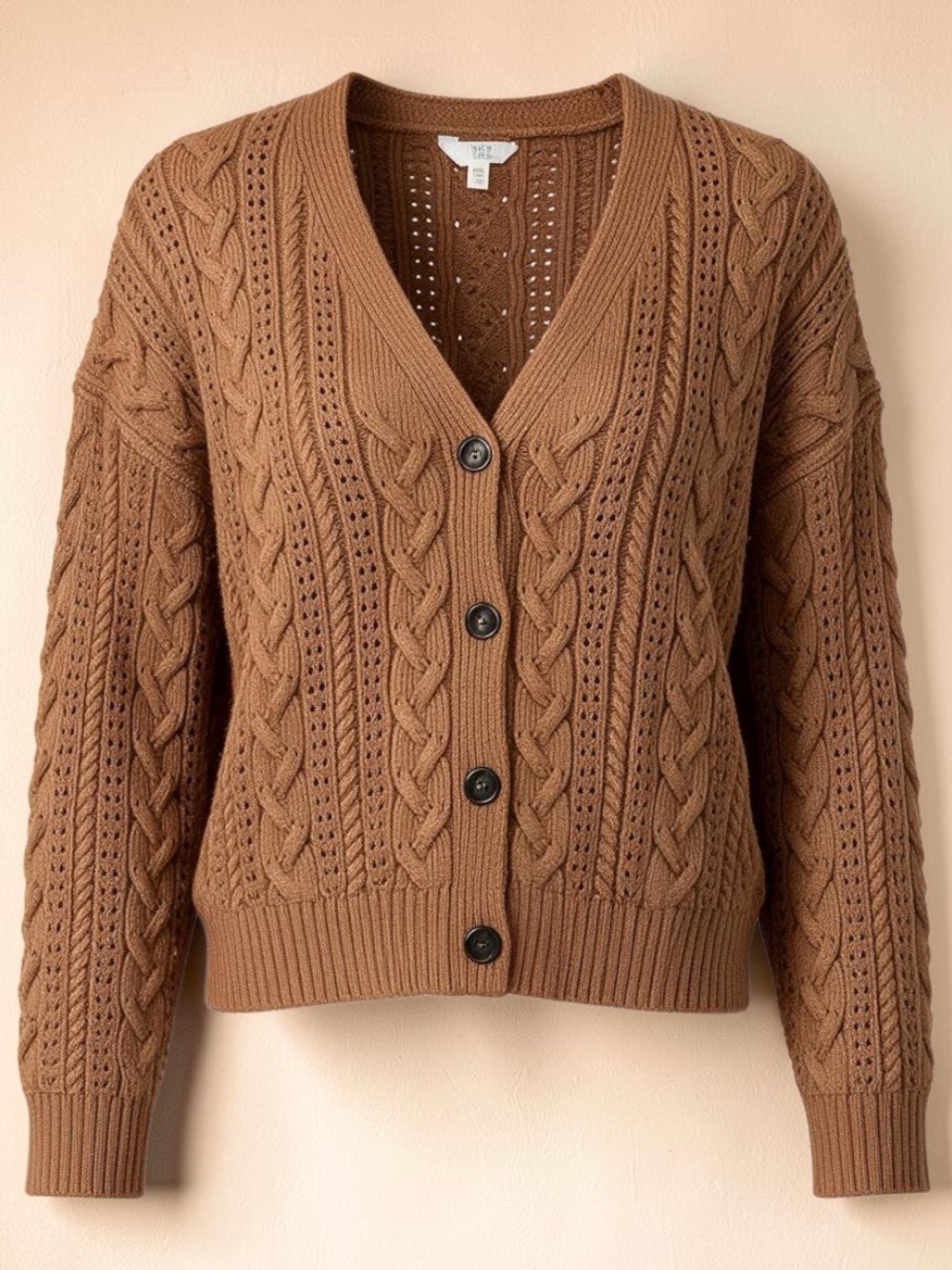 Time & Tru Cable Knit Cardigan Sweater Tierra Brown XXXL 22 NWT